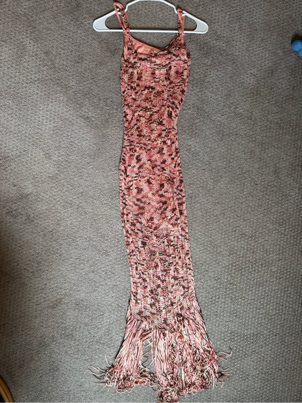 Guess Pink Multicolor Knit Fringe Maxi Skirt